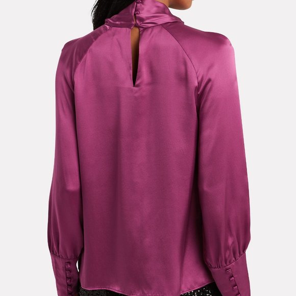 INTERMIX Women's Alma High Neck Silk Blouse -2 - Picture 4 of 5